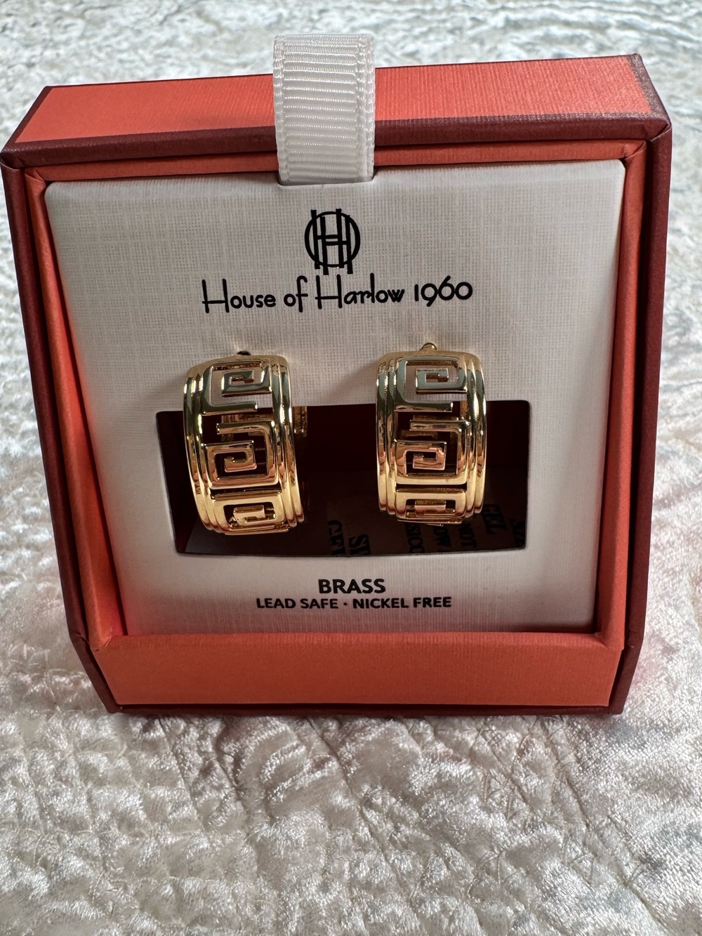 NIB House of Harlow 1960 Gold Greek Key Huggie Earrings